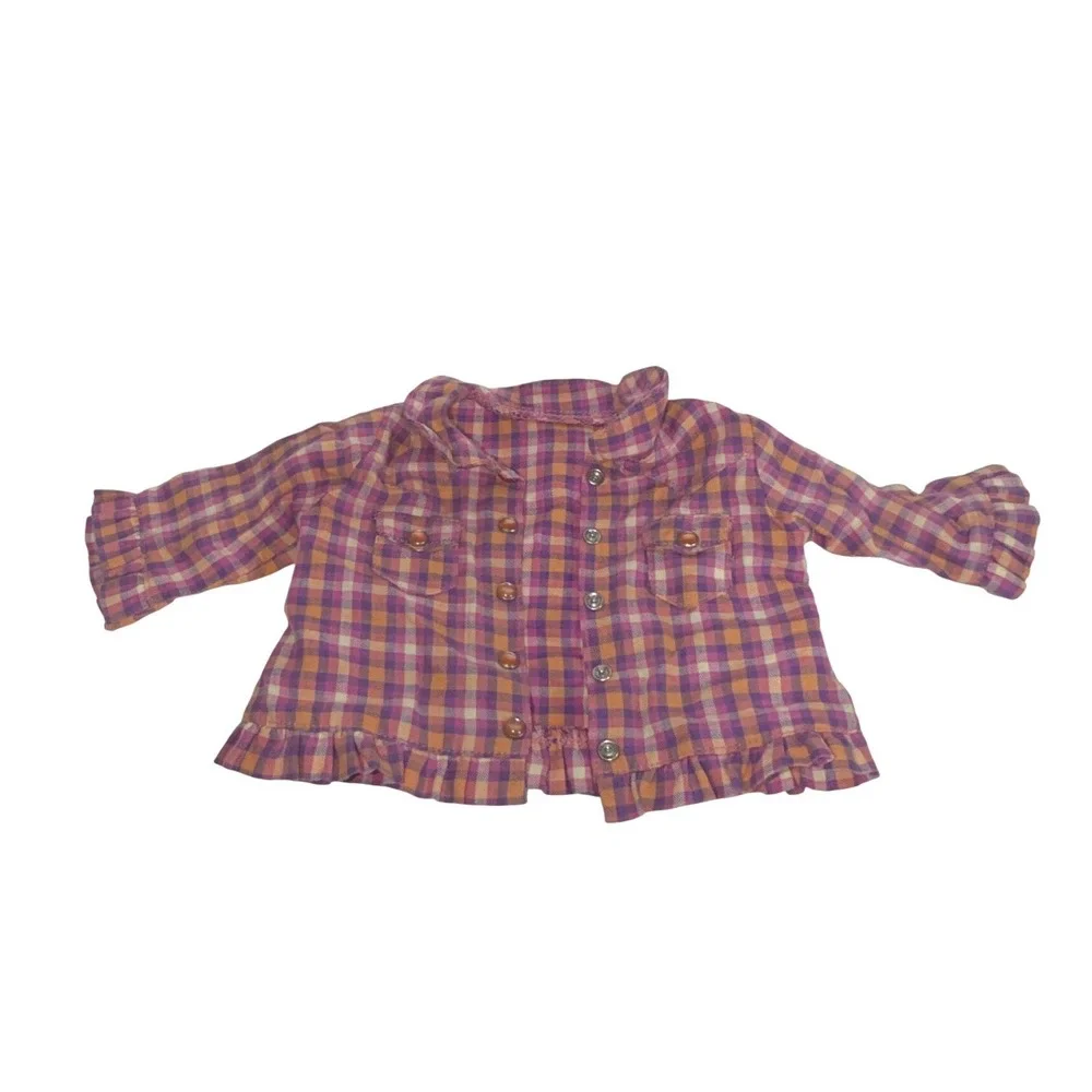 American Girl Bitty Baby Plaid Ruffle Button Up Shirt Purple Orange Doll Clothes